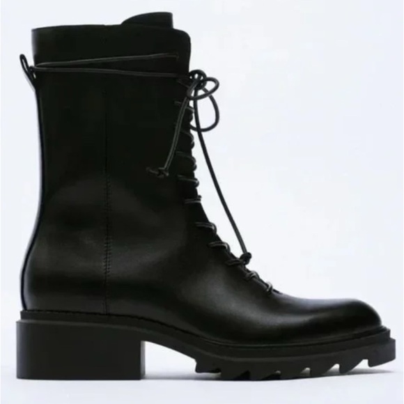 ZARA Women's Black Faux Leather Grunge/Combat Boots – Size 42 (US 12) – NWOT - Picture 3 of 6